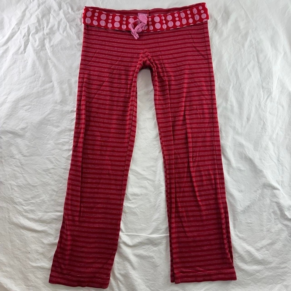 VTG Victoria's Secret PINK Red & Pink Striped Low Rise Foldover Pants Sz S Y2k
